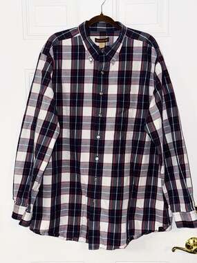 Society of One Men's Big & Tall 2XLT Plaid Button-Down Shirt Pockets Blue Red
